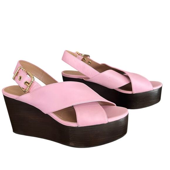 Marni Women’s Pink Leather Open Toe Platform Wedge Sandals Heels Size 40 - Picture 2 of 15